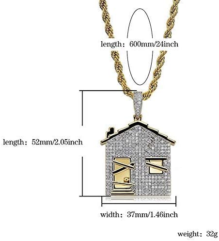 YOSZO Hip Hop Iced Out Trap House Pendant 14k Gold Plated Simulated Diamond Necklace with Rope Chain for Men