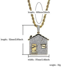 Cargar imagen en el visor de la galería, YOSZO Hip Hop Iced Out Trap House Pendant 14k Gold Plated Simulated Diamond Necklace with Rope Chain for Men