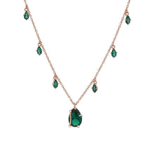 Load image into Gallery viewer, Dainty Necklace for Women, Rose Gold Plated S925 Sterling Silver Chain with Green Gemstone Teardrop Pendant, Adjustable Minimalist Birthstone Gift for Her