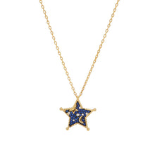 Load image into Gallery viewer, Midnight Sky Necklace for Women, 14K Gold Plated 925 Sterling Silver Star &amp; Moon Pendant, Deep Blue Zirconia with White Sparkling Stones, Adjustable Celestial Jewelry Gift for Lover