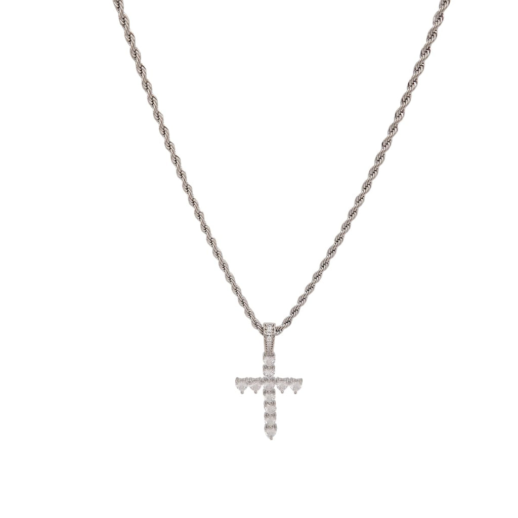 Pendant Necklace Gold or Silver Plated Cross Cubic Zirconia Heart-Cut Rope Chain Elegant Gift for Unisex