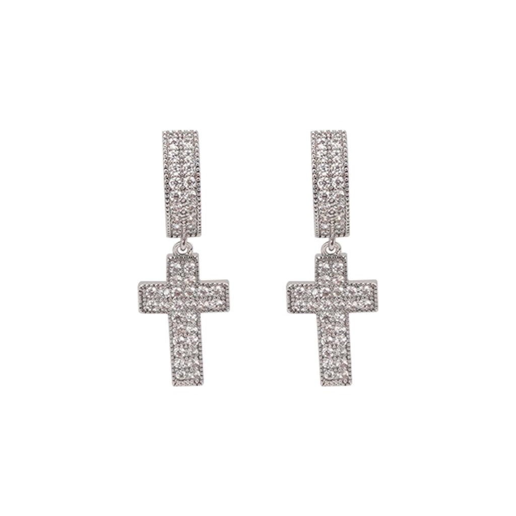 Cubic Zirconia Gold Silver Cross Dangle Earrings Hypoallergenic Sparkling Symbolic Gift for Women