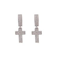 Load image into Gallery viewer, Cubic Zirconia Gold Silver Cross Dangle Earrings Hypoallergenic Sparkling Symbolic Gift for Women