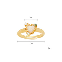 Load image into Gallery viewer, Adjustable Heart Opal Ring for Women, 14K Gold Plated 925 Sterling Silver, Heart-Shaped Synthetic Opal with Green &amp; Clear Zirconia Halo, Size 7 Romantic Jewelry Gift
