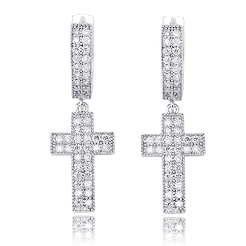 Cubic Zirconia Gold Silver Cross Dangle Earrings Hypoallergenic Sparkling Symbolic Gift for Women