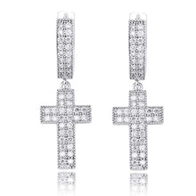 Load image into Gallery viewer, Cubic Zirconia Gold Silver Cross Dangle Earrings Hypoallergenic Sparkling Symbolic Gift for Women