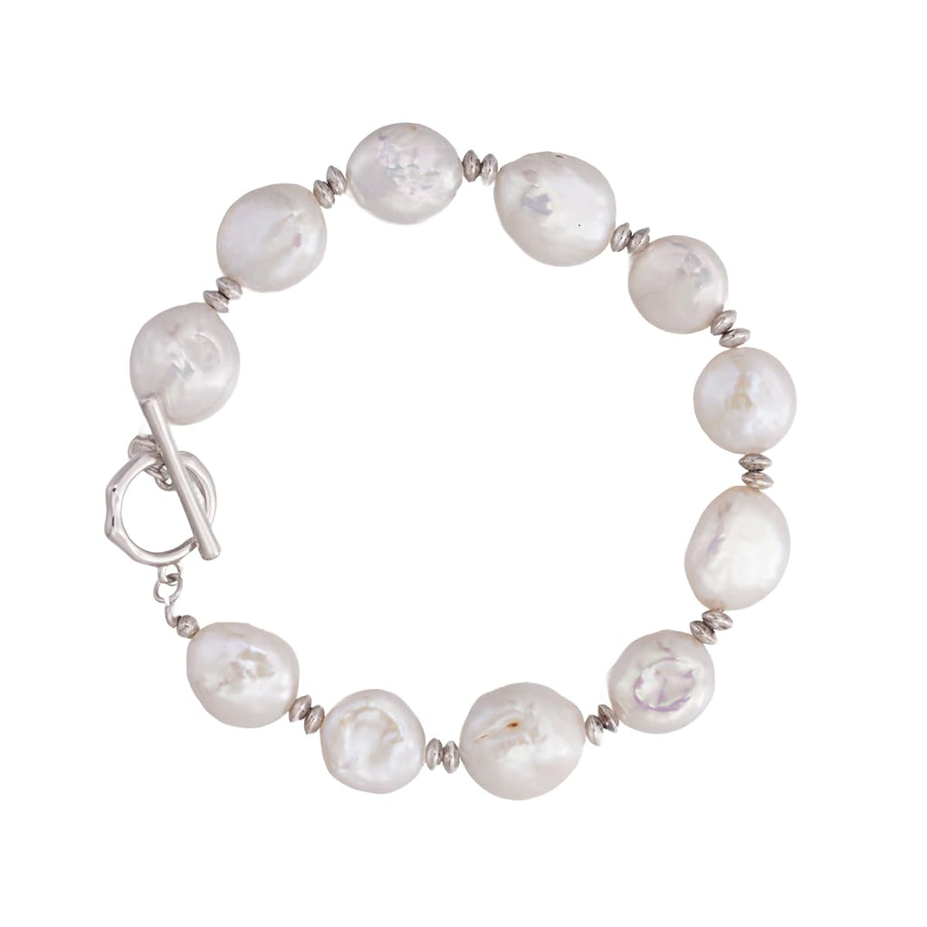 Natural Freshwater Pearl Bracelet  -  Fixed Length 925 Sterling Silver with OT Clasp | Hypoallergenic Women's Gift for Wedding/Birthday