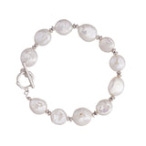 Natural Freshwater Pearl Bracelet  -  Fixed Length 925 Sterling Silver with OT Clasp | Hypoallergenic Women's Gift for Wedding/Birthday