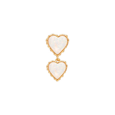 Single Drop Earring for Women, 14K Gold Plated 925 Silver Double Heart Opal Earring, Minimalist Ear Curation Jewelry, Unique Romantic Gift for Her