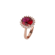 Load image into Gallery viewer, Red Ruby Adjustable Ring for Women, 14K Rose Gold Plated 925 Sterling Silver Ring with Gemstone &amp; Zirconia Halo, Promise Ring for Her