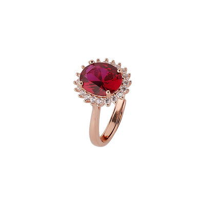 Red Ruby Adjustable Ring for Women, 14K Rose Gold Plated 925 Sterling Silver Ring with Gemstone & Zirconia Halo, Promise Ring for Her