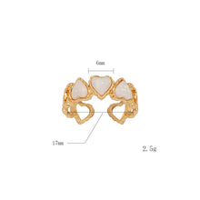 Load image into Gallery viewer, Open Heart Ring for Women, 14K Gold Plated 925 Sterling Silver, 9-Cutout Heart Frame with 3 Iridescent Opals, Adjustable 17mm Romantic Jewelry Gift for Girlfriend