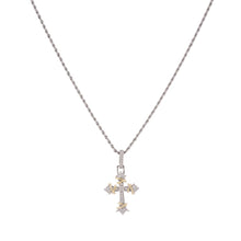 Load image into Gallery viewer, Two Tone Cross Pendant Necklace Gold Silver Plated Brass Cubic Zirconia Iced Out Hip Hop Jewelry Gift for Men Women