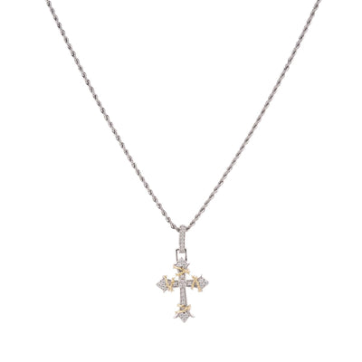 Two Tone Cross Pendant Necklace Gold Silver Plated Brass Cubic Zirconia Iced Out Hip Hop Jewelry Gift for Men Women