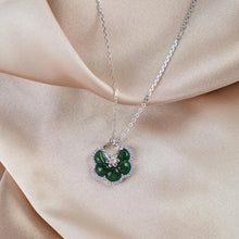 Load image into Gallery viewer, 【Pendant Necklace】S925 Sterling Silver Green Jade Flower Pendant with Zirconia Accents, Vintage Floral Jewelry, Elegant Daily Gift for Women