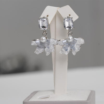 【Stud Earrings】Square Zircon Pearl Petal Crystal Floral Elegant with Hypoallergenic Earring Post for Lady