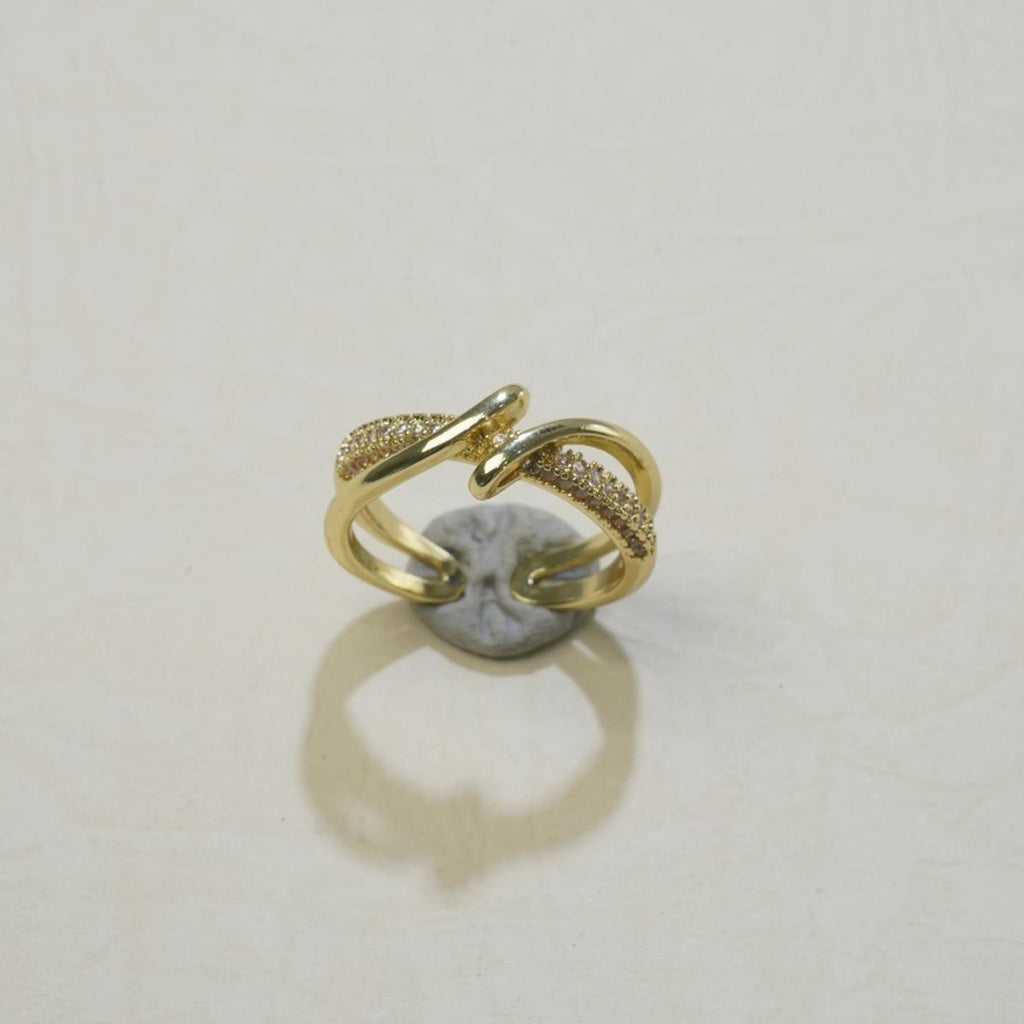 Cincin Terbuka Zirkon, Rekaan Berpintal, Barang Kemas Fesyen Bergaya dan Boleh Laras, Untuk Wanita Fesyen Perak Putih stainless steel ring