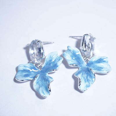【Drop Earrings】Copper Blue Petal Earrings with Crystal, Romantic Sweet Style, For Women