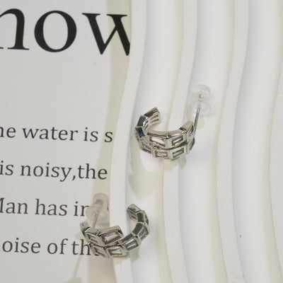 【Hoop Earrings】Zircon - Inlaid Geometric Earrings, Stylish & Exquisite, Perfect for Ladies Daily Look