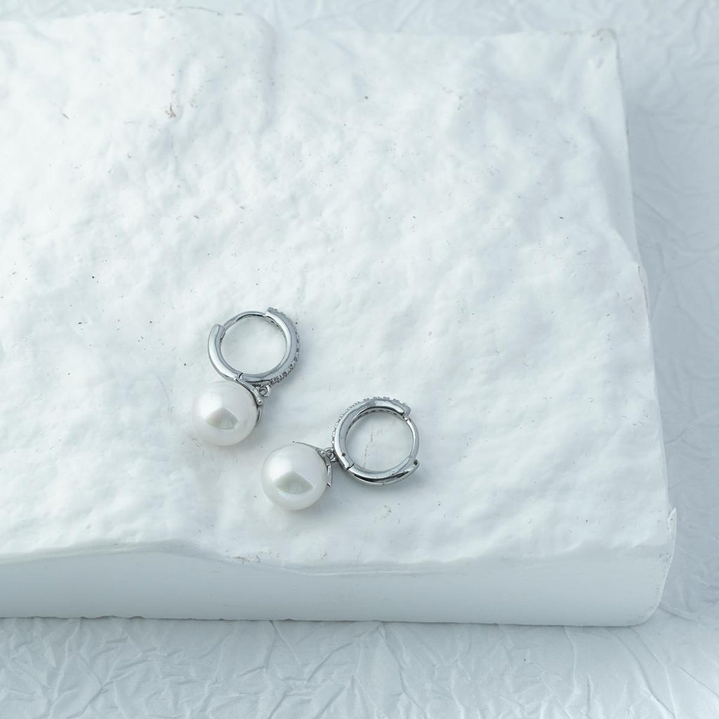 【Hoop Earrings】Alloy Silver - Plated Pearl Earrings with Zircon Inlaid, Elegant & Delicate for Women