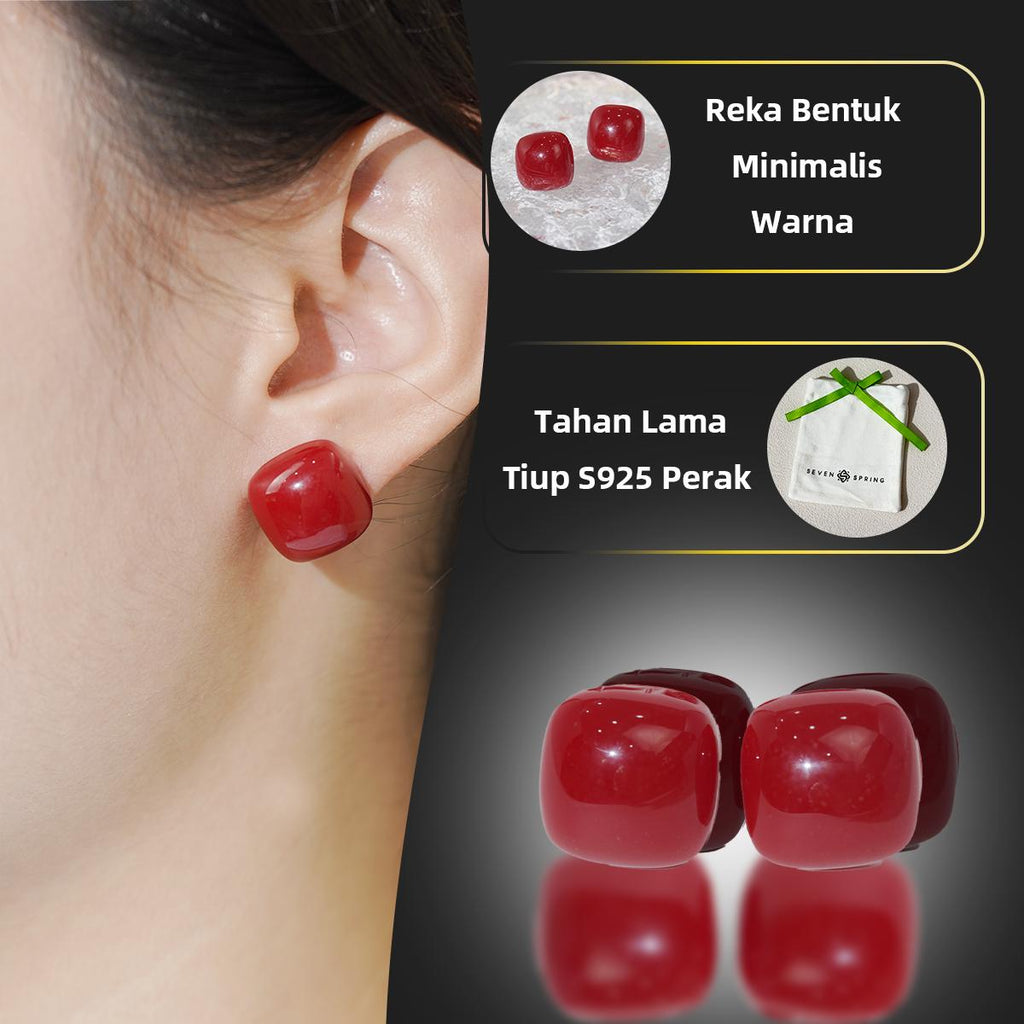 Subang Stud, Resin Merah, Aloi Pepejal, Elegan, Dipotong, Sesuai untuk Penggayaan Harian dan Kasual