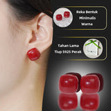 Subang Stud, Resin Merah, Aloi Pepejal, Elegan, Dipotong, Sesuai untuk Penggayaan Harian dan Kasual