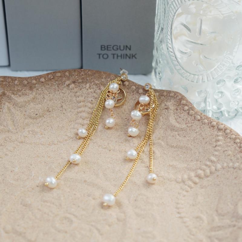 【Drop Earrings】Gold Plated Copper Freshwater Pearl Multi-Tier Fringe Tassel Elegant Movement Classic Chic Women's Minimalist Jewelry