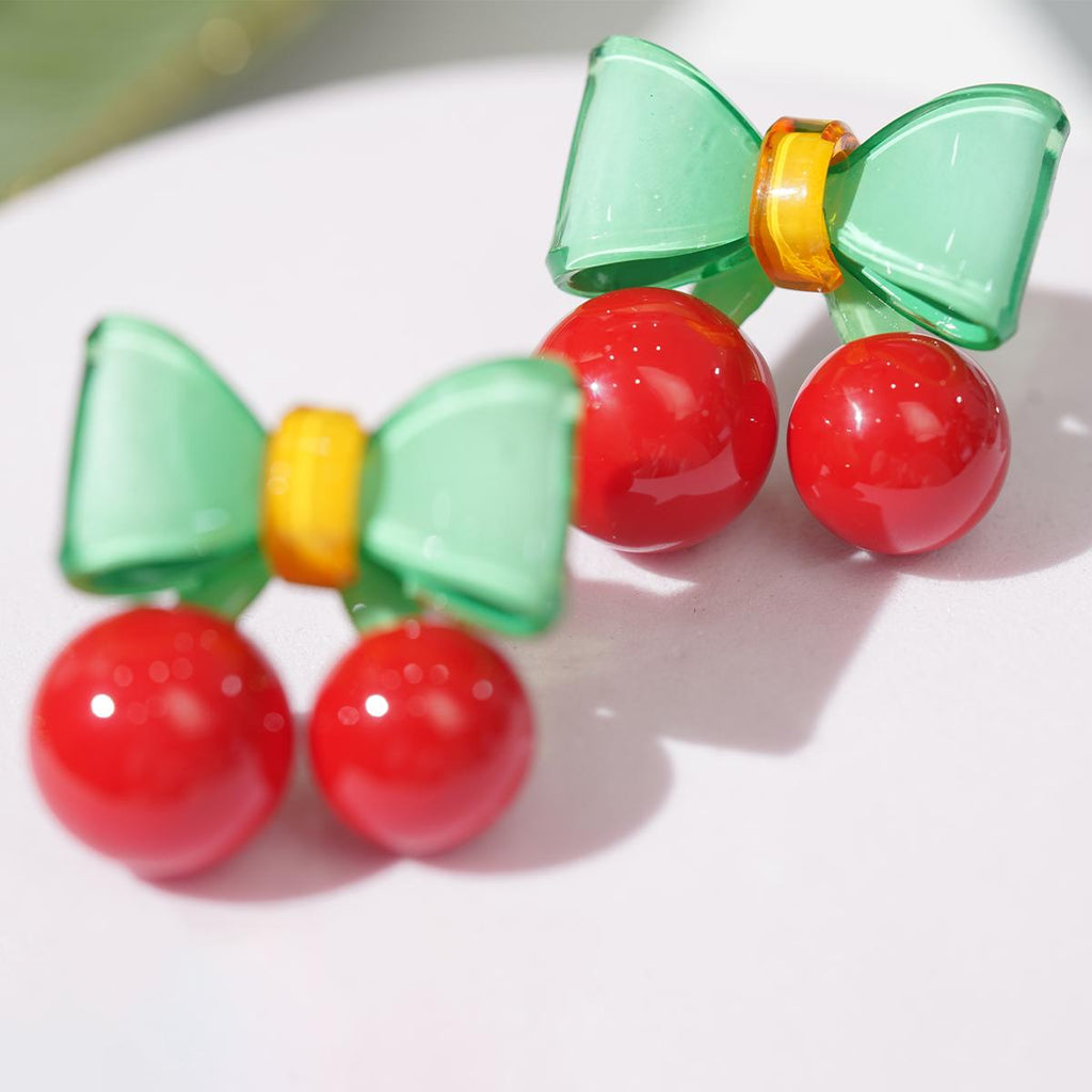 【Stud Earrings】Sweet Cute Cherry Bow | Hypoallergenic | Trendy Fashion Accessory for Girls