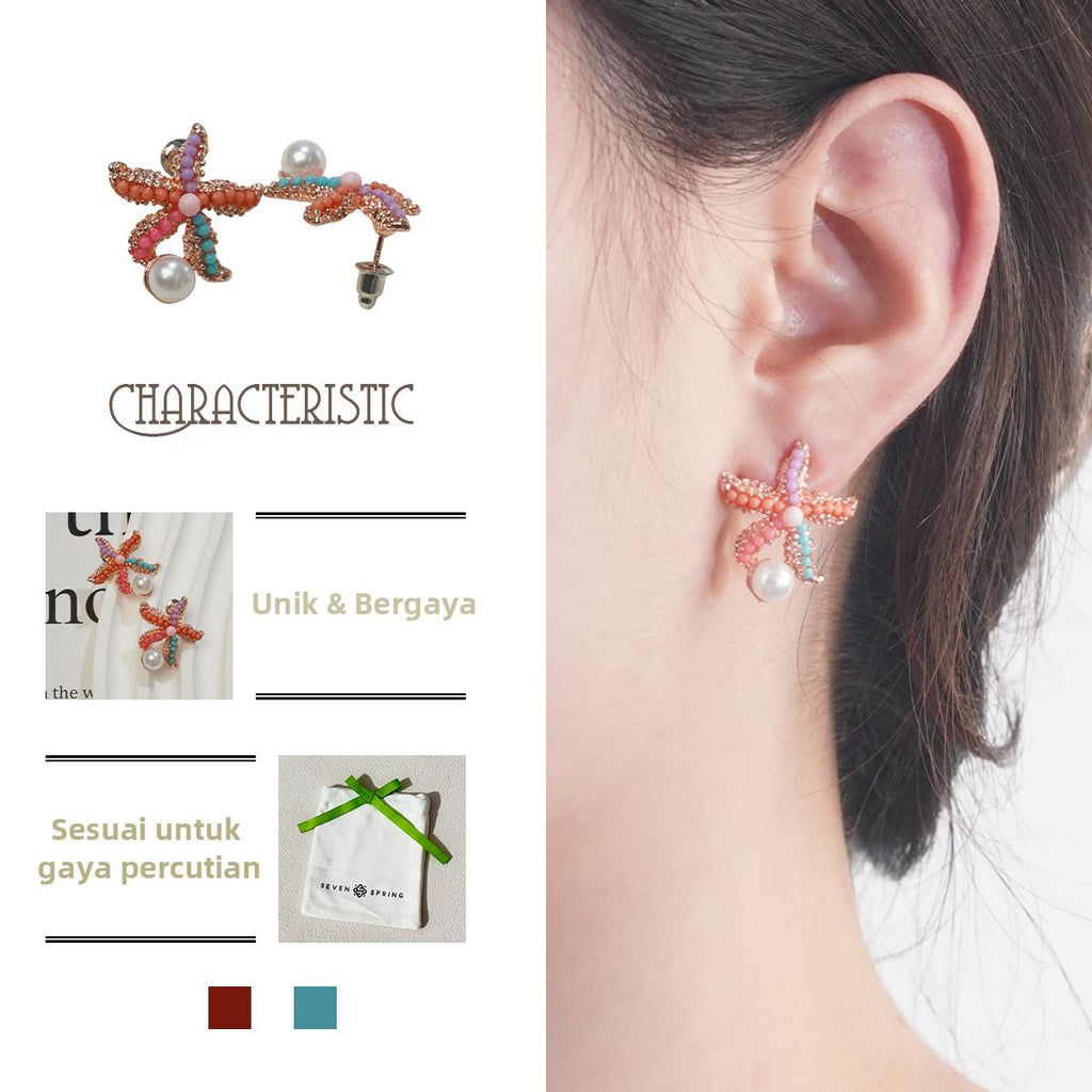 Subang Stud, Berwarna-warni, Subang Tapak sulaiman Manik dengan Mutiara, Gaya Percutian Musim Panas, Untuk Wanita Fesyen anting cute  earrings