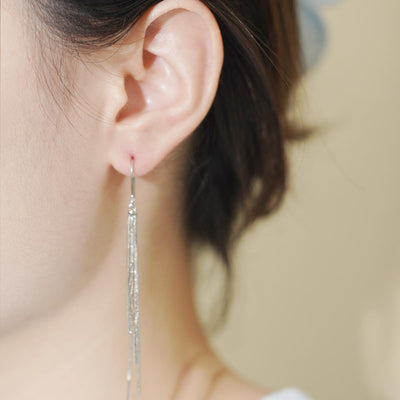 【Hook Earrings】Silver Chain Tassel Dangle Minimalist Elegant for Modern Elegance