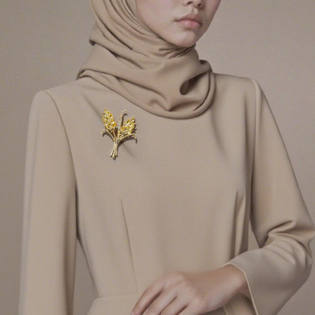 Kerongsang Daun Gandum Emas, Simbol Tuai Mewah, Untuk Wanita Bergaya pin  brooch