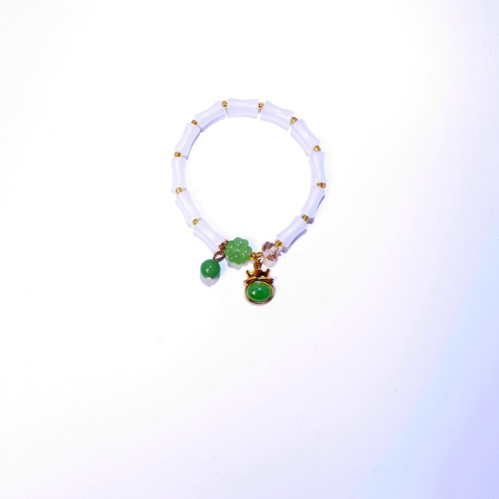Gelang Manik, Putih dan Hijau, dengan Loket Hiasan, Barang Kemas Elegan, untuk Wanita, Gelang