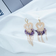 Load image into Gallery viewer, 【Earrings】18K Gold Plated Heart Tassel Earrings with Natural Amethyst &amp; Pearl, Romantic Design for Women