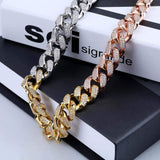 YOSZO 14mm/18mm 18K Gold Plated Iced Out CZ Lab Diamond Miami Mens Choker Cuban Link Chain for Women Necklace Hip Hop