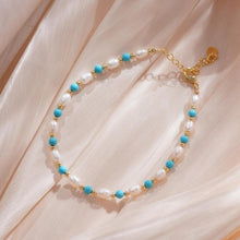 Load image into Gallery viewer, 【Bracelet】Turquoise Stones Natural Pearls Bracelet, Copper Chain Lightweight Design Elegant Bracelet for Ladies