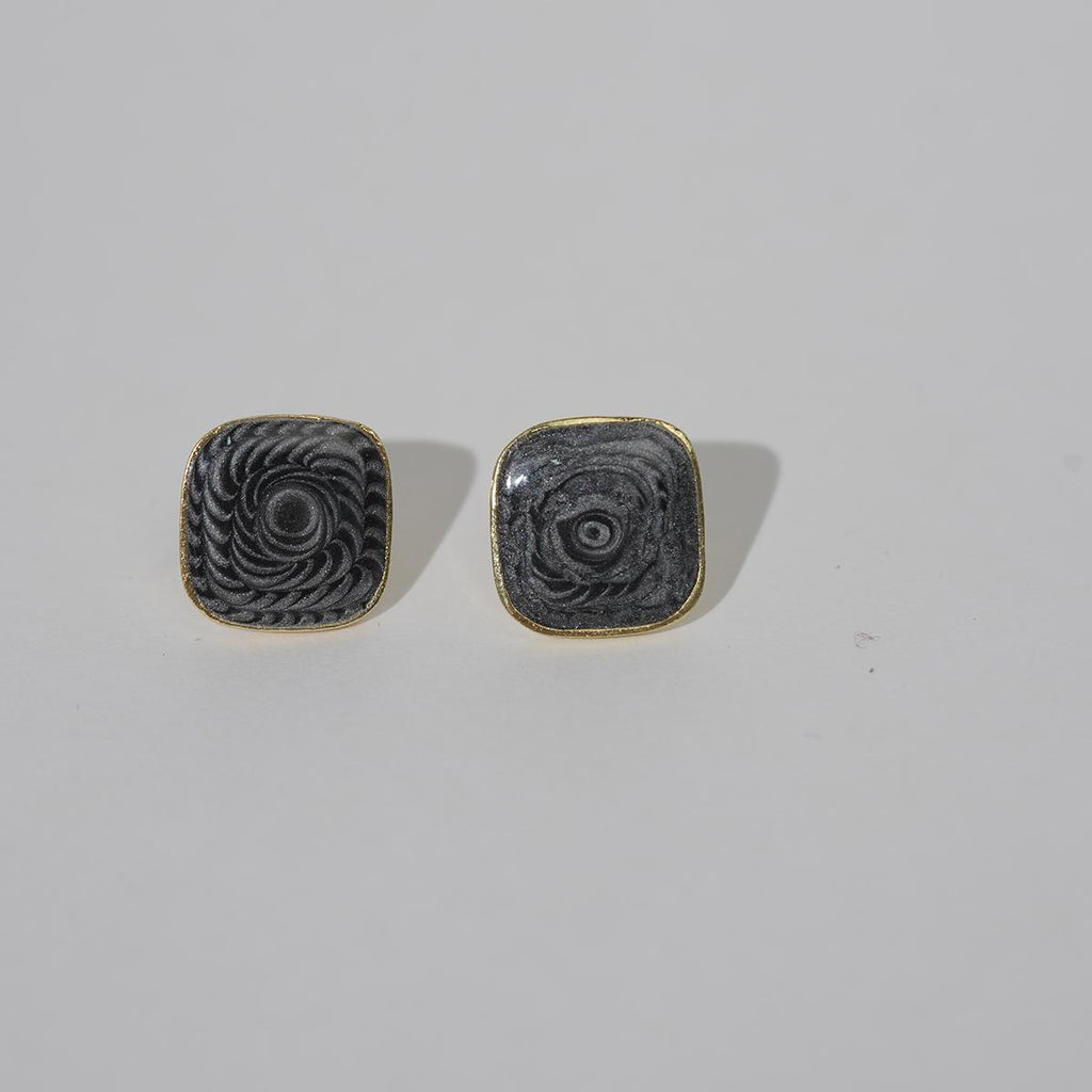 【Stud Earrings】Gold - Edged Spiral - Textured Earrings (Burgundy/Gray) for Daily Chick