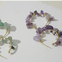 Carregar imagem no visualizador da galeria, 【Hoop Earrings】Gold-Wire Wrapped Natural Stone &amp; Pearl C-Hoop Earrings, Forest-Style Jewelry for Women