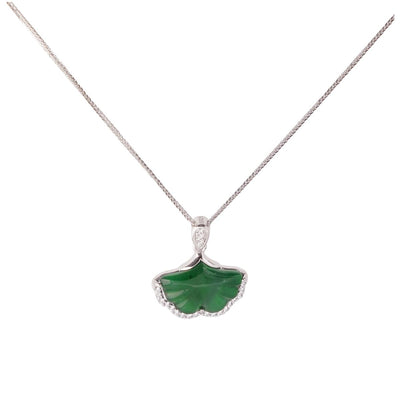 【Pendant Necklace】S925 Sterling Silver Green Jade Leaf Pendant with Zirconia Accents, Nature-Inspired DairyJewelry, Elegant Symbolic Gift for Women