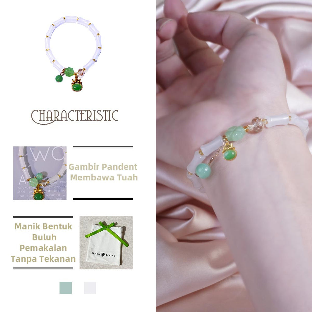 Gelang Manik, Putih dan Hijau, dengan Loket Hiasan, Barang Kemas Elegan, untuk Wanita, Gelang