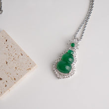Load image into Gallery viewer, 【Pendant Necklace】Green Chalcedony Gourd Pendant Necklace with  Alloy Frame &amp; Zircon Accents fashion Jewelry gift for women Fortune Blessing