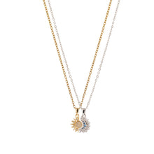Load image into Gallery viewer, 【Pendant Necklace】2 in 1 Gold Silver-Tone Crystal Zirconia Sun Moon Double Chain Pendant Celestial Two-Layer Elegant Accessory for Women