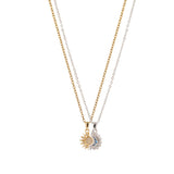 【Pendant Necklace】2 in 1 Gold Silver-Tone Crystal Zirconia Sun Moon Double Chain Pendant Celestial Two-Layer Elegant Accessory for Women