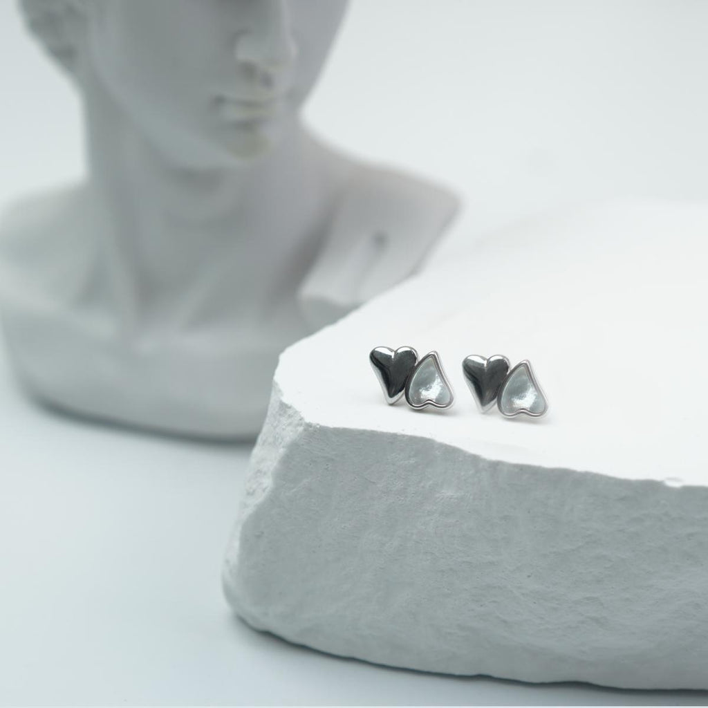 【Stud Earrings】Silver/Golden Toned & Shell Double-Heart Earrings, Romantic & Chic, For Fashion Ladies