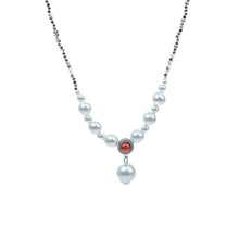Load image into Gallery viewer, 【Pendant Necklace】 Silver-Tone Copper Chain with Red Zircon &amp; Graduated Pearls - Layered Pendant Necklace for Women, Minimalist Elegant Jewelry
