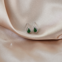 Load image into Gallery viewer, Gourd Stud Earrings, 925 Sterling Silver Green Jade Earrings with Cubic Zirconia, Lucky Hulu Symbol Earrings for Women, Minimalist Studs, Meaningful Gift