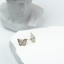 Load image into Gallery viewer, 【Stud Earrings】Gold-Plated Butterfly Earrings with Clear Zircon &amp; Pink Gemstones, Shiny Romantic Design for Women
