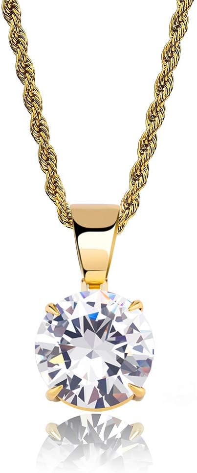 YOSZO 15MM 4 Colors Solitaire Colorful Cubic Zirconia Pendant Necklace for Women Elegant Jewelry with Stainless Steel Rope Chain