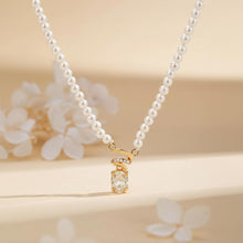 Load image into Gallery viewer, Pearl &amp; Zirconia Necklace for Women, 14K Gold Plated 925 Sterling Silver, Adjustable Chain with Crystal Pendant,  Lightweight Elegant Jewelry for Daily Wear