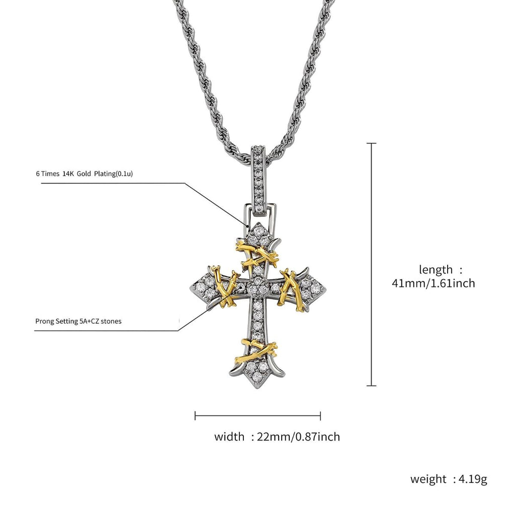 Two Tone Cross Pendant Necklace Gold Silver Plated Brass Cubic Zirconia Iced Out Hip Hop Jewelry Gift for Men Women