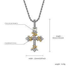 Load image into Gallery viewer, Two Tone Cross Pendant Necklace Gold Silver Plated Brass Cubic Zirconia Iced Out Hip Hop Jewelry Gift for Men Women